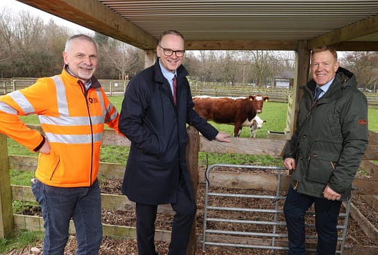 Richard McKitterick Farm Manager left with council's Chief Executive, Roger Wilson and BBC Countryfile presenter Adam Henson